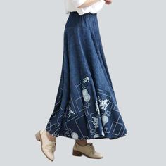 Introducing our bohemian. bell-shaped maxi denim skirt from the 2023 Spring-Summer Collection a timelessly stylish addition to your wardrobe!Why You'll Fall In LoveThis skirt is an elegant combination of modern vogue and boho chic. perfect for the fashionista who loves to make a statement. It features a high rise and long skirt cut that flatters the figure. while its rubber closure ensures a casual fit. The intricate embroidery adds a unique touch. making it the perfect piece for any occasion.Un Denim Skirts Online, Maxi Denim Skirt, Boho Soul, Skirt Images, Womens Denim Skirts, Long Denim Skirt, Full Length Skirts, Denim Skirt Women, Fashionable Clothes