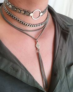 "Silver Choker, Dainty Choker, Boho Choker, Silver Chain Choker Necklace , Chain Choker, Layering Necklace in Silver, Flat Chain Choker Silver plated O-RING Chain Choker + Silver Plated Chain Choker Necklace Layered with Thin Plated Silver Chain for classy, chic and killing look .... Unless stated otherwise, the length of our chokers band is 11\"-12\" inches and includes a 3\" inches Bronze Plated chain extender attached for extra length up to 14\"-15\" if necessary. If your neck circumference i Choker Silver, Dainty Choker, Silver Choker Necklace, Necklace Layered, Boho Choker, Ring Chain, Ring Der O, Dope Jewelry, Silver Choker