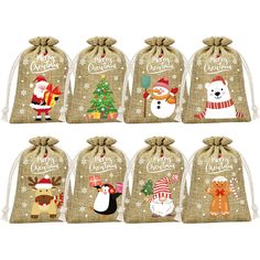 PRICES MAY VARY. 【DELICATE CHRISTMAS DESIGN】: FLOE Christmas Burlap Gift bags with drawstring are printed with 8 cute and vivid Christmas classic elements, namely Santa Claus, Christmas tree, Snowman, Bear, Elk, Penguin, Gnome, Gingerbread Man, all together with Merry Christmas text, enhancing joyful Christmas festival vibe and bringing you an unforgettable holiday. You will receive 36 pieces of FLOE Burlap Christmas Drawstring Bags Reusable Linen Treat Bags in total in 8 different creative patt Tree Favors, Christmas Burlap, Linen Bags, Christmas Candy Bag, Burlap Gift Bags, Small Christmas Tree, Holiday Favors, Retail Bags, Holiday Party Favors