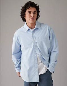 AE Everyday Oxford Button-Up Shirt Fall Relaxed Fit Button-up Dress Shirt, Everyday Dress Shirt With Relaxed Fit And Long Sleeves, Relaxed Fit Long Sleeve Dress Shirt For Everyday, Everyday Relaxed Fit Long Sleeve Dress Shirt, Everyday Long Sleeve Dress Shirt With Button Closure, Fall Relax Fit Button-up Dress Shirt, Casual Long Sleeve Dress Shirt For Everyday, Casual Button-up Dress Shirt, Casual Button-up Dress Shirt For Everyday