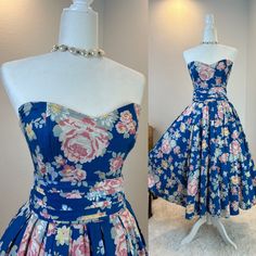 1980s dress / 80s dress / 1980s strapless dress / 80s sundress / 80s prom dress / 1980s Laura Ashley style dress / 1980s fashion  In the 1980's looking like a princess was a real fashion trend. Check it out this sensational 1980s dress. She has a gorgeous floral print that was very popular with the brand Laura Ashley, but she doesn't have any tags! She is so beautiful. She is a strapless fully boned bodice with a b zipper in the back. She has a large detached waist band that is made of micro ple 80s Formal Fashion, 80s Dresses Formal, 80s Sundress, Dress 80s Style, 1980s Outfits, Outfit Reference, 80s Prom Dress, 80s Prom, Real Fashion