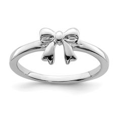 Rhodium over sterling silver children's polished finish bow ring. Band width measures approximately 1/16". Kids Rings, Bow Ring, Silver Bow, Jewelry Lookbook, Fine Jewelry Gift, Dream Jewelry, Sterling Silver Bands, Sterling Ring, Band Ring