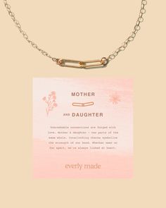 "unbreakable connections are forged with love. mother & daughter--two parts of the same whole. interlocking charms symbolize the strength of our bond. whether near or far apart, we're always linked at heart. this is the chic mother & daughter necklace you've been looking for! choose up to 8 links to symbolize each person in your family. details: sterling silver, 14kt gold filled or 14kt rose gold filled * 16\" + 2\" extender * comes with product meaning card & in its own gift box * cable chain w Dainty Everyday Charm Necklaces For Mother's Day, Meaningful Adjustable Jewelry For Mother's Day, Adjustable Meaningful Jewelry For Mother's Day, Dainty Everyday Necklaces For Mother's Day, Nickel Free Necklaces For Mother's Day, Minimalist Jewelry With Lobster Clasp For Mother's Day, Meaningful Adjustable Necklace As Gift, Minimalist Paperclip Chain Jewelry For Mother's Day, Rose Gold Adjustable Necklace For Mother's Day