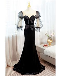 Buy elegant mermaid long black evening dress with puffy sleeves at cheap price online. Free stable shipping and pro custom service since 2009. Black Puff Sleeve Dresses For Wedding, Elegant Black Mermaid Dress For Banquet, Black Fitted Mermaid Dress For Banquet, Fitted Black Mermaid Dress For Banquet, Black Long Sleeve Mermaid Dress With Sweep Train, Black Mermaid Dress For Banquet, Black Long Sleeve Mermaid Dress For Evening, Elegant Black Long Sleeve Mermaid Dress, Black Mermaid Dress For Banquet And Prom Season