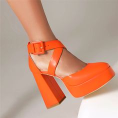 Shop Orange Square Toe Criss Cross Platform Chunky Heel D'orsay Shoes Mary Janes color Orange for Going out, Night Club, Party, Work with worldwide Free shipping & Free return. Shoes Mary Janes, Orange Square, Buckled Heels, Platform Heels Chunky, Club Party, Orange Peel, Shoe Size Chart, Chunky Heel, Chunky Heels