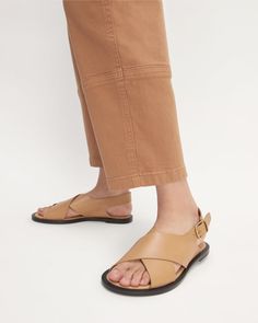 The City Crossover Sandal Light Taupe – Everlane Open Toe Footbed Sandals For Everyday Spring Wear, Everyday Toe Loop Sandals For Spring, Summer Sandals With Leather Sole And Cross Strap, Summer Cross Strap Sandals With Leather Sole, Brown Footbed Sandals With Single Toe Strap For Spring, Casual Open Toe Sandals For Workwear, Casual Slingback Sandals For Work, Summer Open Toe Sandals With Brass Buckle, Summer Workwear Sandals With Removable Insole