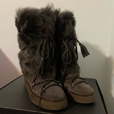 40% Waterproof Oiled Suede 60% Shearling Rubber Sole Plush Shearling-Covered Shaft Braided Tassel-Tipped Wraparound Color:Smoke Equestrian Style Boots, Olive Green Boots, Frye Harness Boots, Tall Winter Boots, Warm Winter Boots, Short Leather Boots, Green Boots, Tall Riding Boots, Harness Boots