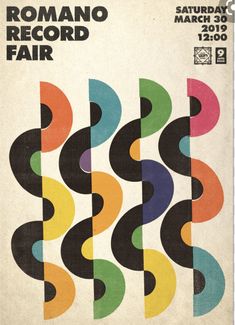 a poster for the roma record fair with different colored shapes and lines on white paper