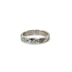 Vintage Floral Motif Band Ring 14k White Gold 3.6g  | eBay White Gold Heirloom Stackable Rings, Fine Jewelry Engraved Ring With Decorative Band, Classic Band Style Promise Ring, Heirloom White Gold Stackable Rings, 14k White Gold Promise Ring Stamped 14k, Decorative Open Band Promise Ring, Adjustable Engraved 14k White Gold Ring, White Gold Engraved Ring Fine Jewelry, White Gold Engraved Ring With Round Band