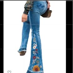 Light Blue Wash Denim Wide Flare Leg Jean. Floral Embroidery On Each Leg. 2 Scoop Pkts At Front And 2 Patch Pkts With Stitched Design At Back. 90% Cotton 10% Spandex. Asian Fit. 27” Waist, 11” Rise, 31” Inseam. Unfinished Hem. Nwot. Flare Leg Jeans, Embroidered Jeans, Denim Flares, Denim Wash, Flare Jeans, Light Blue, Women Jeans, Outfit Inspo, Blue