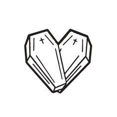 a black and white drawing of a heart with two crosses on it's side