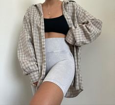 Oversized Flannel With Shorts, Cute Lounge Outfits, Outfits Lazy, Warm Weather Outfits, Cute Comfy Outfits, Mom Outfits, Comfy Casual, Comfy Outfits