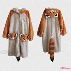 Qteee - Adorable Cartoon Red Panda Plush Hooded Pajamas Robe - Quirky and Comfortable Casual Long Sleeve Onesie For Bedtime, Winter Kawaii Long Sleeve Onesie, Red Long Sleeve Onesie For Loungewear, Hooded Sleepwear For Fall, Red Long Sleeve Onesie, Comfortable Hooded Winter Sleepwear, Warm Cozy Long Sleeve Onesie, Kawaii Winter Hoodie For Loungewear, Kawaii Long Sleeve Onesie For Loungewear