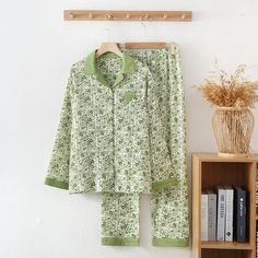 Pastoral Style Floral Cotton Loungewear Set – ownkoti Spring Cotton Sleepwear For Home, Comfortable Cotton Long Sleeve Sets, Comfortable Green Sleepwear For Home, Printed Cotton Lounging Sets, Casual Long Sleeve Patterned Sleepwear, Cotton Floral Print Lounging Sets, Organic Cotton Sleepwear For Spring, Cotton Floral Print Set For Lounging, Green Cotton Sleepwear For Lounging