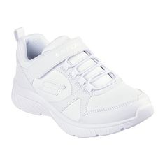 Bungee and strap micro-perf school shoe sneaker.Features: AdaptiveClosure Type: StrapUpper/Outer Base Material: 100% PolyurethaneShoe Lining Material: PolyesterSole Material Content: 100% EvaShoe Strap Type: Adjustable StrapCountry of Origin: Imported School Sneakers With Elastic Laces, Non-slip Lace-up Sneakers For School, Sporty Low-top Running Shoes For School, White Lace-up Running Shoes For School, Sporty Non-slip Running Shoes For School, White Scratch-resistant Running Shoes For Light Sports, Breathable Low-top Running Shoes For School, Slip-resistant Low-top Sneakers For School, Slip-resistant Low-top School Sneakers