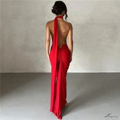 Elluis - Elegantly Stylish Backless Halter Neck Bodycon Evening Gown Dress with Captivating Allure Woman Sleeve, Evening Gown Dresses, Red S, Gown Dress, Women Sleeve, Types Of Skirts, Evening Gown, Halter Neck, Types Of Collars