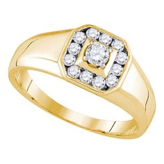 Manufacturer Model: GND-92723Description14kt Yellow Gold Mens Round Diamond Cluster Ring 1/2 Cttw Gemstone Details1/2 Carats total weight --- 1/5 carat center solitaireAll diamonds are natural and conflict-free in origin Round Center Diamond1/5 ct.t.w. I1 clarity H-I color 4-prong setting Round Diamond1/3 ct.t.w. I1-I2 clarity H-I color Channel setting Specifications14kt Yellow Gold4.61 grams (approximately)Ring size selectable13 stonesCombined diamond weight of 1/2 carats total weight represent Mens Gold Diamond Rings, Bridal Ring Sets, Discount Jewelry, Gold Necklace Women, Silver Chain Bracelet, Small Rings, Diamond Cluster Ring, Heart Earrings Studs, Diamond Cluster