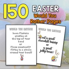 the easter bunny is sitting next to an egg with words on it that say, i would