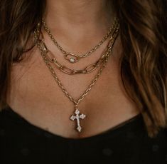 14” chain cross crystal necklace with 3” extender Simple Outfit, We Wear, Simple Outfits, Crystal Necklace, Pre Order, Cross Necklace, 18k Gold, Chain Necklace, Gold Plate