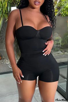 Olivia Mark - Womens Elegant Black Solid Two-Piece Spaghetti Strap Sleeveless Backless Casual Set One Piece Body Suit Outfit, Body Suit Outfit, Suit Outfit, Two Piece Short Set, Sleeveless Suit, Black Two Piece, Red Dress Short, Plus Size Activewear, Yellow Fashion