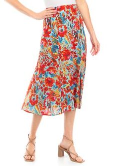 Vibrant florals flourish on this midi-length skirt from Philosophy making it the perfect addition to your spring and summer wardrobe. | Philosophy Women's Printed A-Line Midi Skirt, Small Floral Print Beach Skirt For Spring, Spring Floral Print Flowy Skirt, Floral Print Summer Skirt, Floral Print Maxi Skirt For Summer, Floral Print Long Skirt For Summer, Floral Print Relaxed Maxi Skirt For Vacation, Multicolor Floral Print Midi Skirt, Beach-ready Floral Print Midi Skirt, Beach Floral Print Midi Skirt