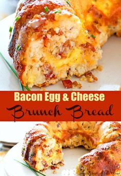 bacon egg and cheese brunch bread on a plate