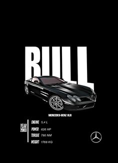 a black car with the word bull on it's side and an image of a mercedes