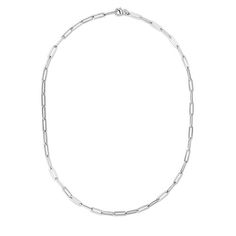 Sterling Silver Polished Flat Paperclip Chain Necklace - 24" Elongated ovals make the paperclip chain an elevated and modernized take on traditional cable-link styles.       Approx. 24"L x 1/8"W     Stamped .925; sterling silver; rhodium plating; 12.80 grams     Lobster-claw clasp Modern Link Chain Necklace For Formal Occasions, Modern Silver Chain Necklace With Rectangular Links, Modern Chain Link Necklace For Formal Occasions, Silver Oval Paperclip Chain Necklace, Modern Paperclip Chain Link Necklace, Modern Paperclip Link Chain Necklace, Modern Chain Necklace With Rectangular Links, Modern Metal Chain Necklace With Oval Link, Classic Silver Chain Necklace With Rectangular Links