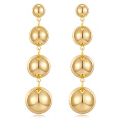 PRICES MAY VARY. Gold Ball Earrings: An elegant and classy pair of gold ball earrings to compliment any outfit day or night on any occasion. Gold Drop Earrings: The gold earring height is 2.5", The width is 0.6", and the single weight is 0.36oz— Real gold plated high-quality copper. Long Dangle Earrings: These are a pair of Classic Earrings that can be worn daily and go with everything! They make a great gift. Dainty Earrings: Minimalist Jewelry Gift, Graduated Bead Earrings, Elegant Lightweight Gold Round Linear Earrings For Party, Gold Long Earrings, Gold Ball Earrings, Long Gold Earrings, Ball Earrings, Classic Earrings, Earrings Elegant, Long Dangle Earrings, Earrings Simple