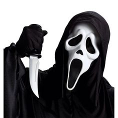 a person wearing a ghost mask and holding a knife