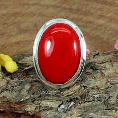 Oval Red Coral Gemstone Solid 925 Sterling Silver Bezel Set Ring- Men Women Ring- Simple Ring- Red Stone- Engagement Gifts for Her- Rings . Description : Gemstone : Synthetic Red Coral Stone Size : 19 x 14 MM Approx Stone Shape :- Oval Stamp :- 925 Weight : 8.37 Gram Approx handmade Item Made to order **This ring you will receive may vary from the image as no two gemstones are similar and images cannot define exact product definitions. ** Shipping Policy:- We mainly use UPS , DHL eCommerce, FedE Red Coral Stone, Ametrine Ring, Engagement Gifts For Her, Ring Man, Coral Gemstone, Bezel Set Ring, Coral Ring, Simple Ring, Ring Men