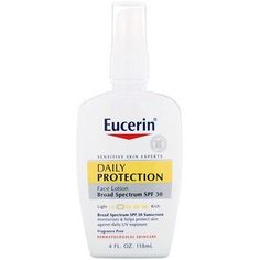 Eucerin, Daily Protection Moisturizing Face Lotion, Sunscreen SPF 30, Fragrance Free, 4 fl oz (118 ml) - iHerb Fragrance Free Skin Care, Moisturizing Face, Lightweight Moisturizer, Sunscreen Lotion, Face Lotion, Dermatologist Recommended, Spf Sunscreen, Face Sunscreen, Fragrance Free