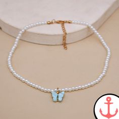 Butterfly Pearl Beach Necklace Ocean-inspired Necklaces For Summer Gifts, Ocean-inspired Necklaces As Summer Gifts, Summer Beach Necklace With Clavicle Chain, Summer Beach Necklaces With Pearl Charm, Summer Beach Clavicle Chain Necklace, Turquoise Shell Necklace Summer Gift, Summer Gift Turquoise Shell Necklace, Trendy Clavicle Chain Necklace For Beach, Trendy Beach Jewelry With Pearl Charm