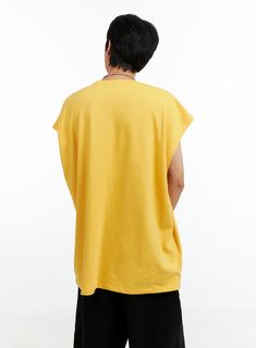 Product Detail Style : Street Occasion : Back to school Type : Men Print : Lettering Material : Cotton Sleeve : Sleeveless Neck : Round neck Fit : Oversize fit Cotton100 Color : Yellow, Black Made in Korea Model Size Model is wearing size M/L and the color Yellow. Height : 6'0" | 184cm / Top : L / Bottom : XL (32 inch) .prddescription table, .prddescription td, .prddescription th { border : 1px solid black; border-collapse : collapse; padding: 10px; } Size(Inch) Size Shoulder Bust Armhole Hem To Casual Summer Muscle Tee With Dropped Armholes, Summer Casual Muscle Tee With Dropped Armholes, Basic Muscle Tee For Summer Streetwear, Oversized Summer Tops For Leisure, Casual Streetwear Muscle Tank Tee, Casual Muscle Tank Tee For Streetwear, Casual Tank Top With Relaxed Fit And Dropped Armholes, Oversized Yellow Top For Streetwear, Yellow Oversized Top For Streetwear