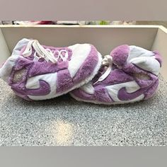 House Slippers One Size Fits All Nike House Shoes, Nike House Slippers, Nike Fluffy Slippers, Fluffy Nike Slippers, Cute House Slippers, Purple Wishlist, Purple Slippers, Nike Flip Flops, Glitter Slides