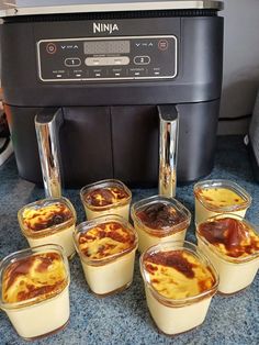 nine desserts are arranged in front of an appliance on a countertop