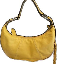 Leather Satchel With Single Handle For Shopping, Leather Hobo Bag With Single Handle, Chic Leather Shoulder Bag With Single Handle, Chic Leather Satchel With Single Handle, Elegant Yellow Hobo Bag For Daily Use, Elegant Yellow Leather Hobo Bag, Elegant Yellow Hobo Bag For Everyday, Elegant Yellow Hobo Bag For Everyday Use, Chic Yellow Crossbody Hobo Bag