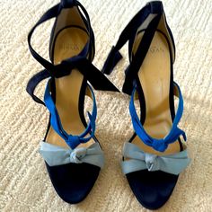 Alexandre Birman Clarita Sandal Fine Suede Leather Barely Used Excellent Condition Size 9 Fits Size Us 8.5 Hues Of Blue, Double Bow, Alexandre Birman, Suede Sandals, Navy Color, Women's Shoes Sandals, Suede Leather, High Heel, Shoes Sandals