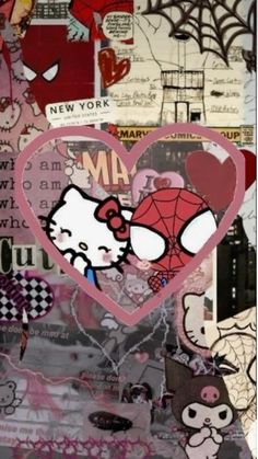 a collage of hello kitty and spiderman images