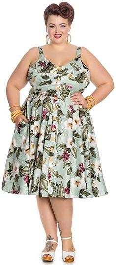 Hell Bunny Tahiti Tropical Floral 50s Vintage Rockabilly Flare Swing Party Dress Anniversary Dress, 1950s Dresses, Patch Dress, 50s Vintage, Gala Dresses, 50s Dresses, Hibiscus Flowers, Tropical Floral