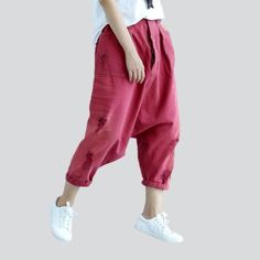 Take your trend to the next level with our 2023 Autumn Collection Shredded Tone Harem Denim Pants. a modernized take on the iconic Y2K style! With a high-waisted fit. bold color. and zipper & button closure. these baggy pants are the perfect way to show off your fashion-forward spirit.Distinctive Features: Y2K Style: Step into the past with a nostalgic design that's been brought back in full force this season. Colorful Look: Stand out from the crowd with a bold and eye-catching color that adds l Denim Clothes, Iconic Y2k, Nostalgic Design, Unique Looks, Denim Clothing, Autumn Collection, Baggy Pants, 2023 Autumn, Red One