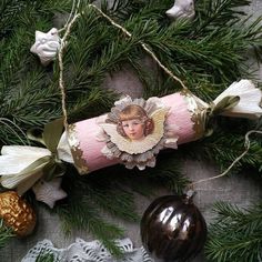 an ornament hanging from a christmas tree