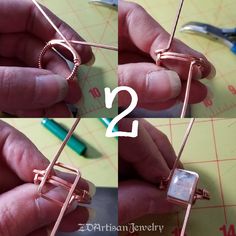 two pictures showing how to make wire wrapped rings