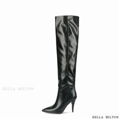 Bellamilton - Stylish Runway Boots with Pointed Cone Heels Formal Fall Heeled Boots With 4-inch Heel, Winter Leather Heels With Pointed Toe, Fall Boots With Reinforced Heel And Pointed Toe, Office Boots With Stacked Pointed Heel, Fitted Knee-high Boots With Stacked Heel And Almond Toe, Winter Heeled Boots With 4-inch Heel And Medium Width, Leather Heeled Boots With 4-inch Heel For Winter, Pointed Toe Heeled Boots With 4-inch Heel For Work, Fitted Knee-high Boots With Almond Toe And Reinforced Heel