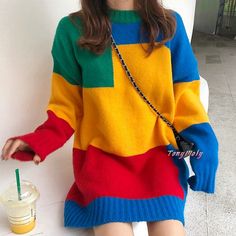 Color Block Knit Sweater sold by Tony Moly Store on Storenvy Casual Knitted Acrylic Sweater Dress, Casual Acrylic Knitted Sweater Dress, Casual Long Sleeve Acrylic Sweater Dress, Winter Multicolor Sweater Dress, Multicolor Winter Sweater Dress, Casual Multicolor Sweater Dress, Cozy Blue Color Block Sweater, Colorful Long Sleeve Casual Sweater, Multicolor Long Sleeve Casual Sweater