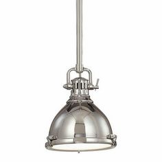 an industrial style pendant light fixture with a metal dome shade on the top and bottom