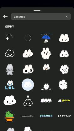 an iphone screen with various stickers on the back and side, all showing different types of clouds