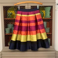 This Moulinette Soeurs Skirt From Anthropologie Is In Outstanding Nwot Condition, With The Slightest Exception Of A Small Dot On The Lower Front Orange Stripe (See Photo). Large Accordion Pleats With Contrasting Colors; See Photos For Measurements. Sz 2p Accordion Pleats, Pleat Skirt, Pleated Skirt, Multi Colored, Contrasting Colors, Pink And Orange, Anthropologie, Womens Skirt, Skirt