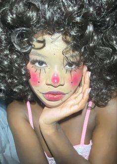 Funky Clown Makeup, Clown Makeup Without White Face, Clown Makeup Dark Skin, How To Make A Clown Collar, Pierrot Clown Aesthetic, Minimalist Clown Makeup, Coquette Clown Makeup, Pink And Black Clown Makeup, Light Clown Makeup