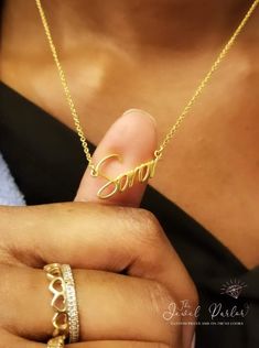 Thinking about what to get your line sisters for Founders' Day or looking for a crossing gift for a new Greek? This Soror necklace in beautiful cursive script is the perfect gift no matter the organization! Necklace personalized with Soror in a feminine yet bold style Choice of 18K gold-plated, rose gold-plated, rhodium-plated finish Chain lengths: 18" or 20" Material is stainless steel Tarnish-free and hypoallergenic Custom necklace also available for names and line names in Old English font an Signature Style Name Necklace As A Gift, Signature Name Necklace As Gift, Inspirational Personalized Charm Necklaces, Inspirational Personalized Charm Necklace, Baguette Necklace, Figaro Necklace, English Font, Founders Day, Old English Font